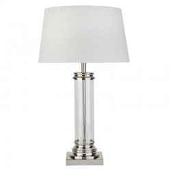 21118-006 Clear Glass & Satin Silver Table Lamp with Cream Shade 21118-006 Clear Glass & Satin Silver Table Lamp with Cream Shade