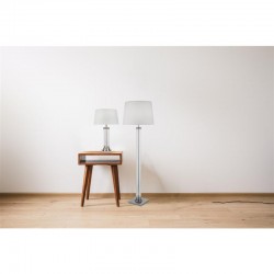 21118-006 Clear Glass & Satin Silver Table Lamp with Cream Shade 21118-006 Clear Glass & Satin Silver Table Lamp with Cream Shade