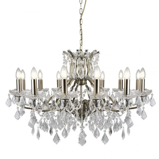 21256-006 Antique Brass 12 Light Chandelier with Crystal