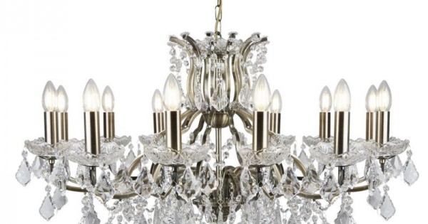 Searchlight Paris 8 Light Chandelier Antique Brass & Crystal