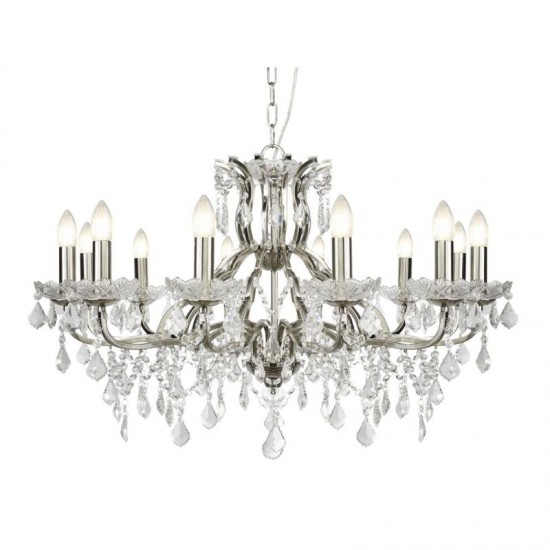 21257-006 Satin Silver 12 Light Chandelier with Crystal