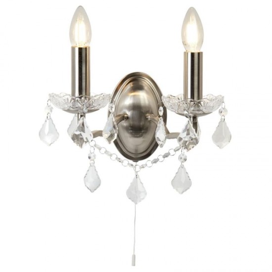 21260-006 Satin Silver 2 Light Wall Lamp with Crystal
