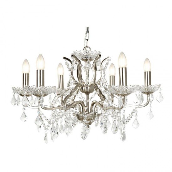 21266-006 Satin Silver 6 Light Chandelier with Crystal