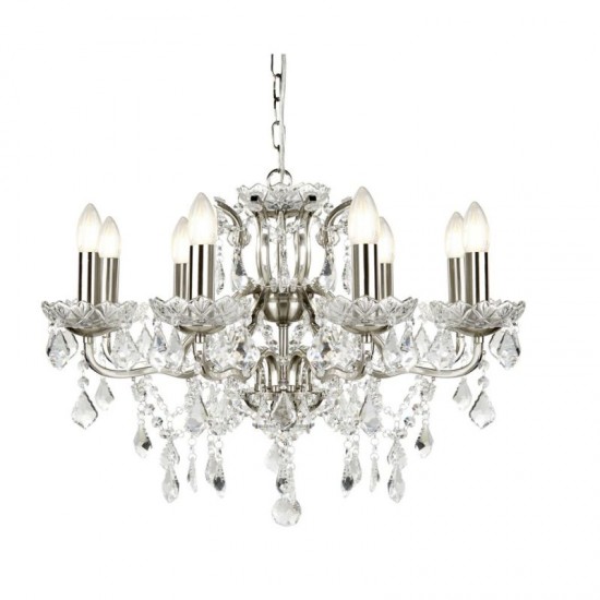 21268-006 Satin Silver 8 Light Chandelier with Crystal
