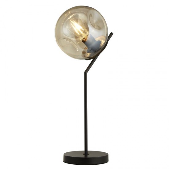 71906-006 Black Table Lamp with Amber Dimpled Glass