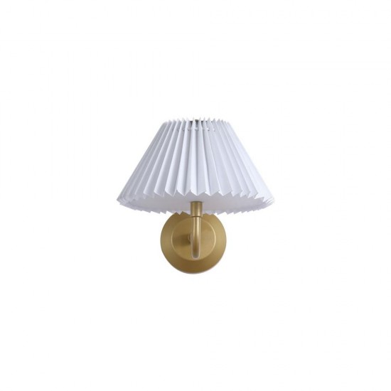 79042-006 Gold Rechargeable LED Wall Lamp with White Pleated Shade