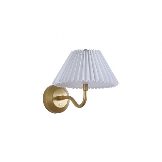 79042-006 Gold Rechargeable LED Wall Lamp with White Pleated Shade