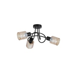 79048-006 Black 3 Light Semi Flush with Decorative Amber Glass
