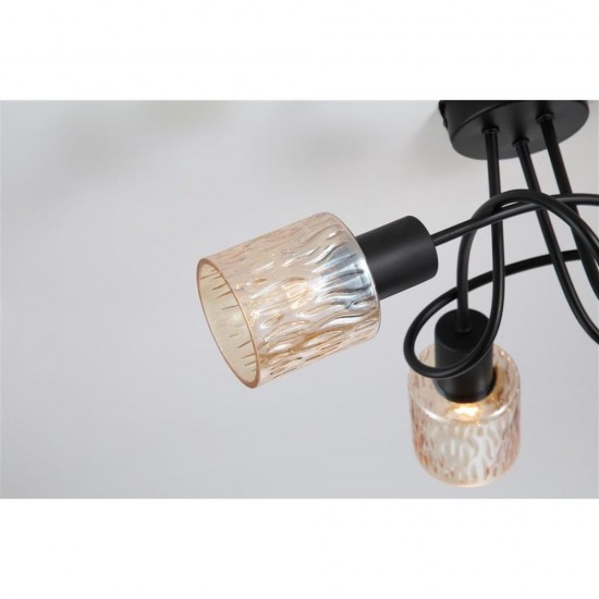 79048-006 Black 3 Light Semi Flush with Decorative Amber Glass