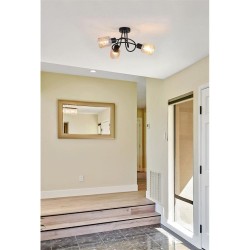 79048-006 Black 3 Light Semi Flush with Decorative Amber Glass