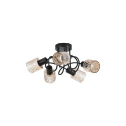 79049-006 Black 5 Light Semi Flush with Decorative Amber Glass