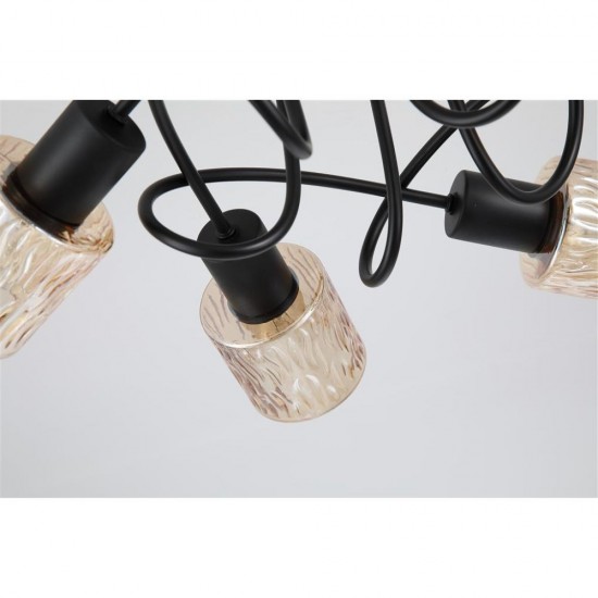 79049-006 Black 5 Light Semi Flush with Decorative Amber Glass