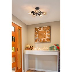 79049-006 Black 5 Light Semi Flush with Decorative Amber Glass