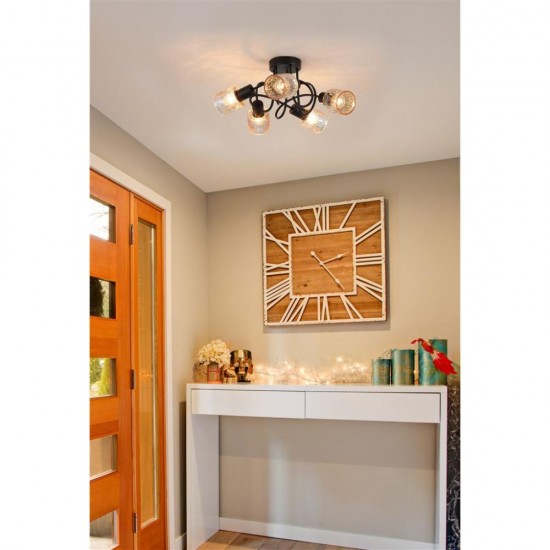 79049-006 Black 5 Light Semi Flush with Decorative Amber Glass