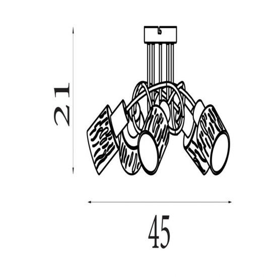 79049-006 Black 5 Light Semi Flush with Decorative Amber Glass