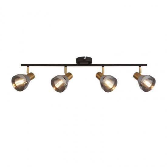 71922-006 Black & Satin Brass 4 Spotlights with Smoked Glasses