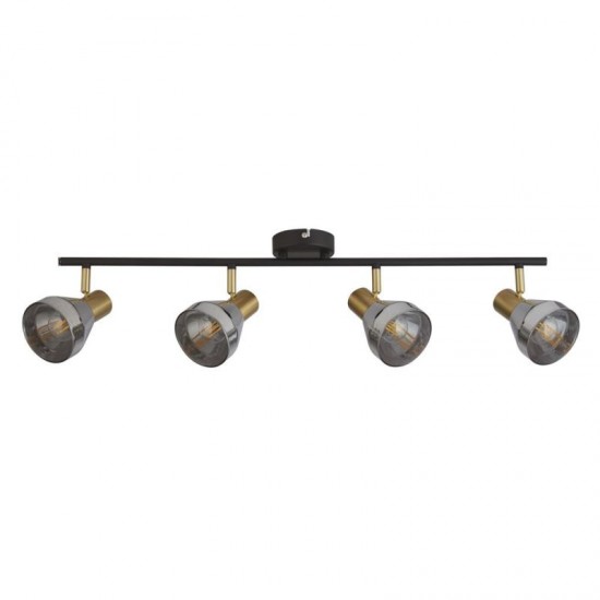 71922-006 Black & Satin Brass 4 Spotlights with Smoked Glasses