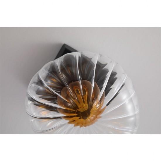 79052-006 Black Wall Lamp with Clear & Amber Ribbed Glass