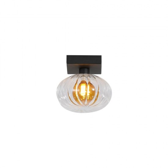 79052-006 Black Wall Lamp with Clear & Amber Ribbed Glass