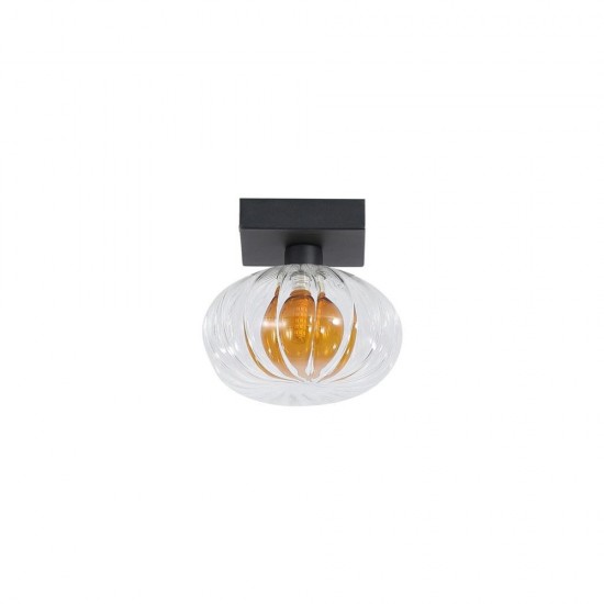 79052-006 Black Wall Lamp with Clear & Amber Ribbed Glass