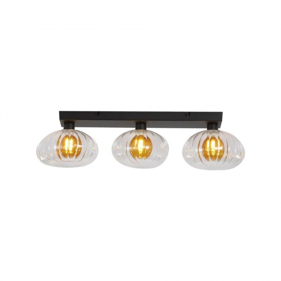 79053-006 Black 3 Light Wall Lamp with Clear & Amber Ribbed Glass