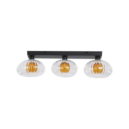 79053-006 Black 3 Light Wall Lamp with Clear & Amber Ribbed Glass