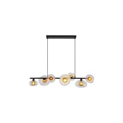 79054-006 Black 7 Light over Island Fitting with Clear & Amber Ribbed Glass