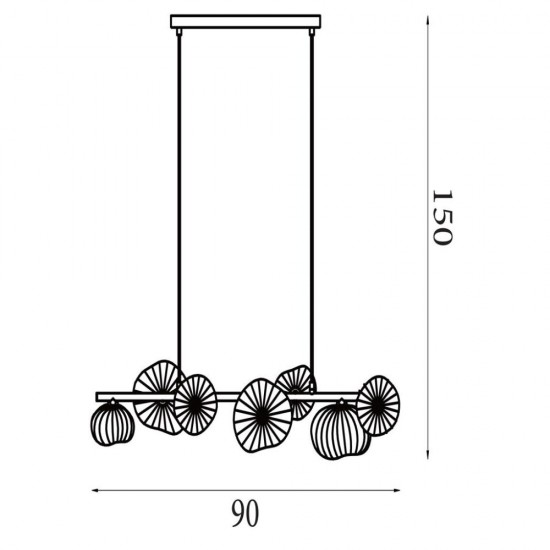 79054-006 Black 7 Light over Island Fitting with Clear & Amber Ribbed Glass