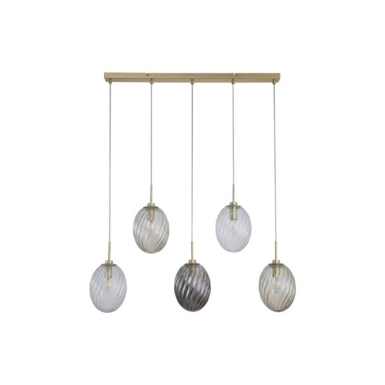 79073-006 Satin Brass 5 Light over Island Fitting with Multicoloured Swirled Glass