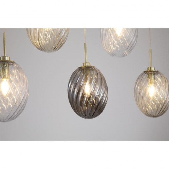 79073-006 Satin Brass 5 Light over Island Fitting with Multicoloured Swirled Glass