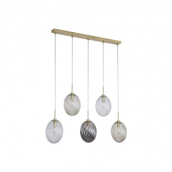 79073-006 Satin Brass 5 Light over Island Fitting with Multicoloured Swirled Glass