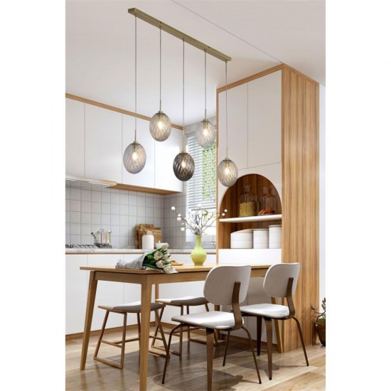 79073-006 Satin Brass 5 Light over Island Fitting with Multicoloured Swirled Glass