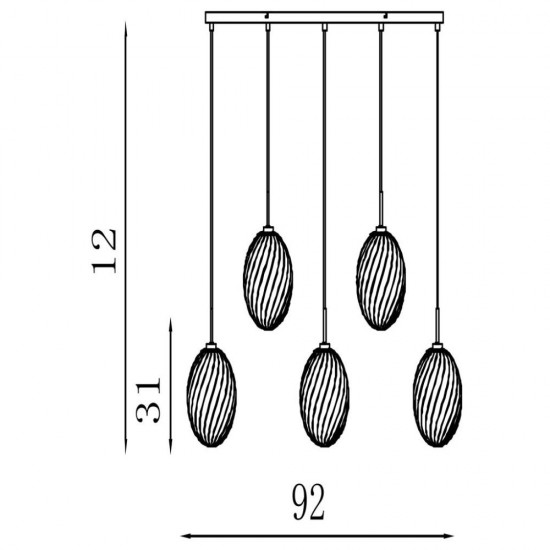 79073-006 Satin Brass 5 Light over Island Fitting with Multicoloured Swirled Glass