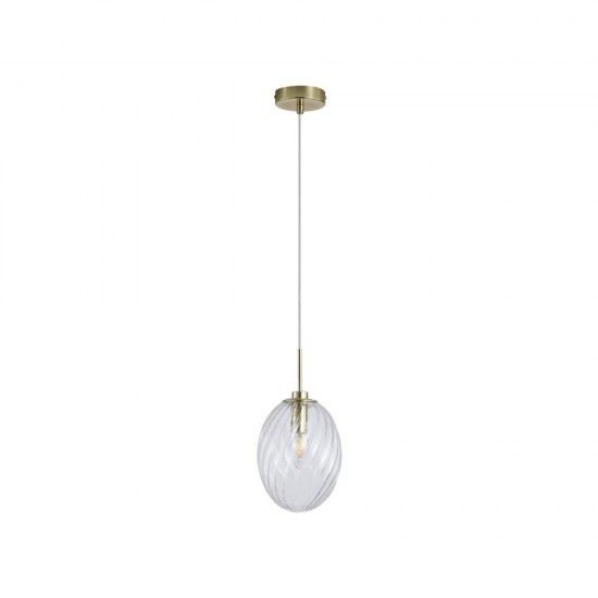 79074-006 Satin Brass Pendant with Clear Swirled Glass