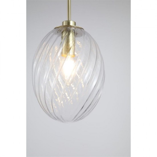 79074-006 Satin Brass Pendant with Clear Swirled Glass