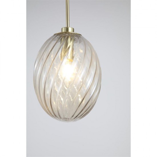 79075-006 Satin Brass Pendant with Amber Swirled Glass