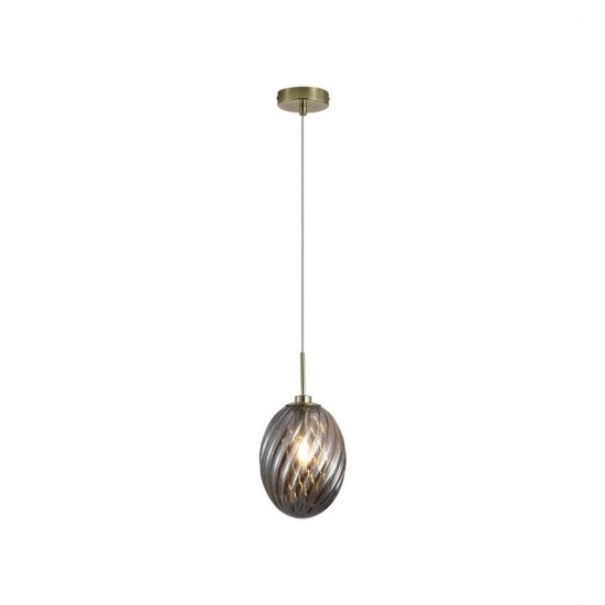 79076-006 Satin Brass Pendant with Smoked Swirled Glass