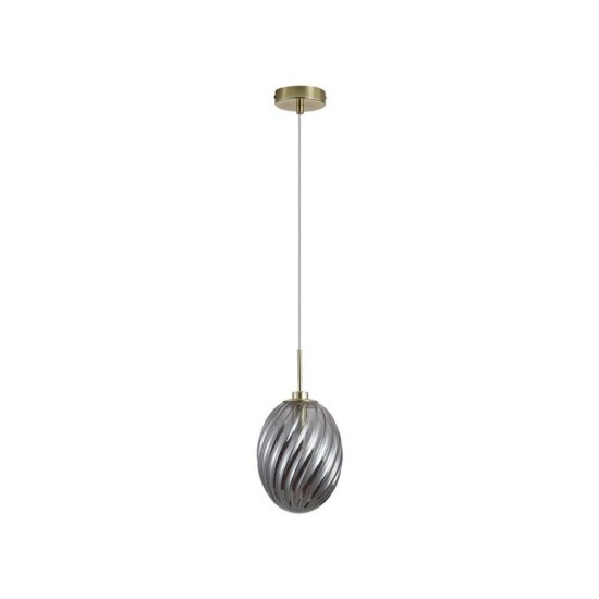 79076-006 Satin Brass Pendant with Smoked Swirled Glass