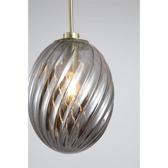79076-006 Satin Brass Pendant with Smoked Swirled Glass