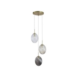 79077-006 Satin Brass 3 Light Cluster Pendant with Multicoloured Swirled Glass