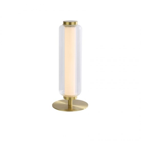 75421-006 Satin Brass LED Table Lamp with Ribbed Glass