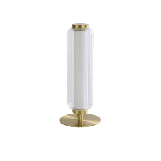 75421-006 Satin Brass LED Table Lamp with Ribbed Glass