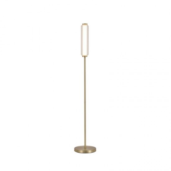 75423-006 Satin Brass LED Floor Lamp with Ribbed Glass
