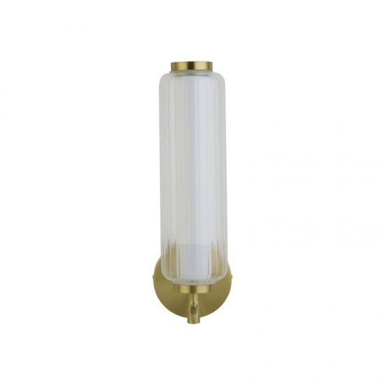 75422-006 Satin Brass LED Wall Lamp with Ribbed Glass
