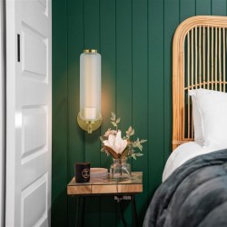 75422-006 Satin Brass LED Wall Lamp with Ribbed Glass