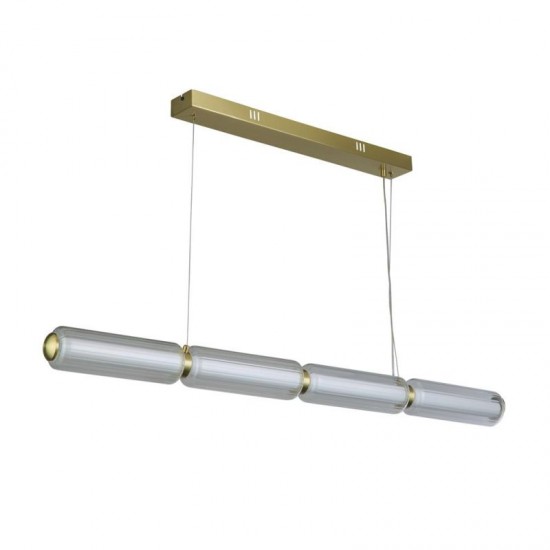 75424-006 Satin Brass LED over Island Fitting with Ribbed Glass