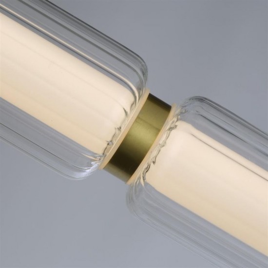 75424-006 Satin Brass LED over Island Fitting with Ribbed Glass