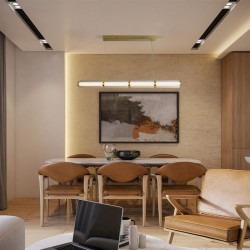 75424-006 Satin Brass LED over Island Fitting with Ribbed Glass