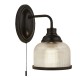 71928-006 Matt Black Wall Lamp with Textured Clear Glasses