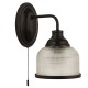 71928-006 Matt Black Wall Lamp with Textured Clear Glasses